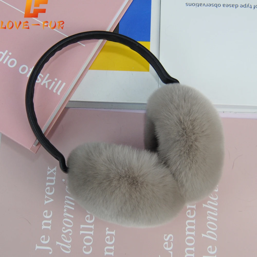 New Elastic Natural Rex Rabbit Fur Women Earmuffs Lady Winter Warm Rex Rabbit Fur Ear Muffs Russian Hand Plush Real Fur Earflap