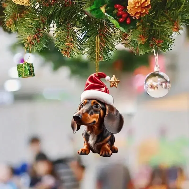 1pc Cute Dog Christmas Ornaments Fun Dachshund Dog Hanging Decoration for Home Christmas Xmas New Year Gifts Car Decoration