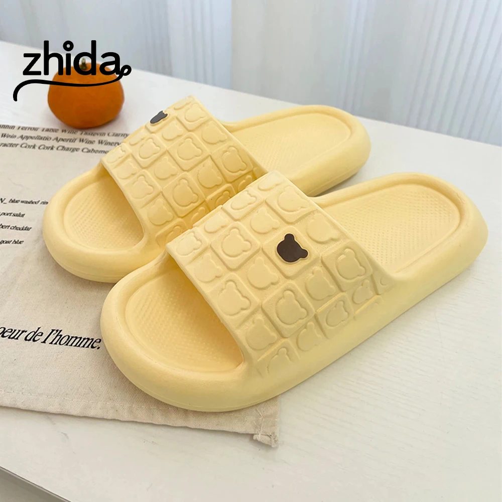 

ZHIDA Summer Fashion Men's Slippers Printting Bear Couple Sandals Indoor Bathroom Non-slip Soft Women Dormitory Casual Shoes