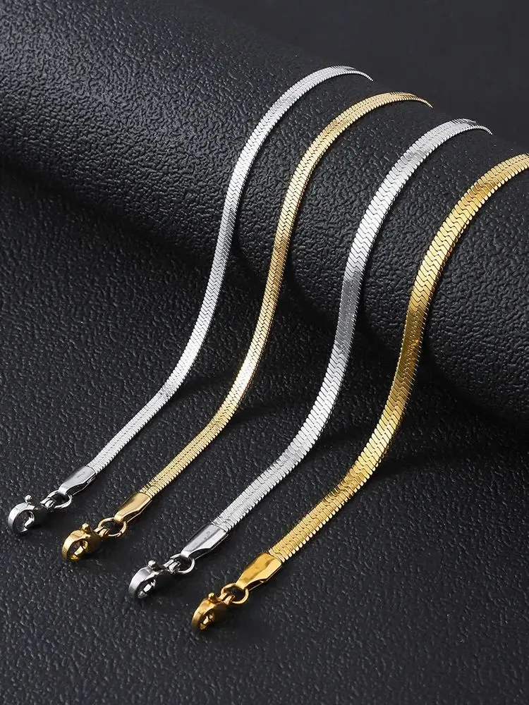 Bracelet à chaîne plate en acier inoxydable pour hommes et femmes, couleur or argent, bijoux rétro, accessoires tendance