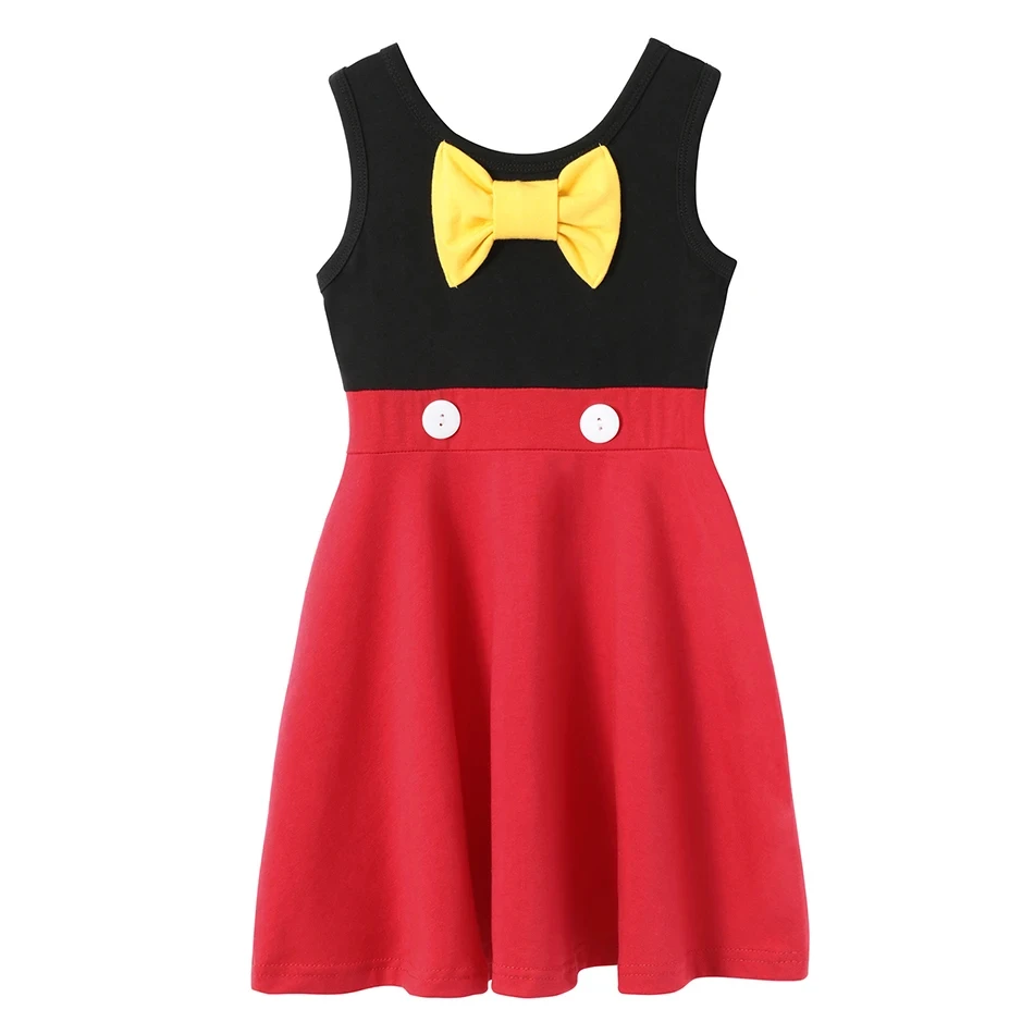 Kids Toddler Mickey Mouse Cartoon Puff Sleeve Clothes Summer Baby Girl Casual Dress Girls Backless Cute Princess Style Dresses