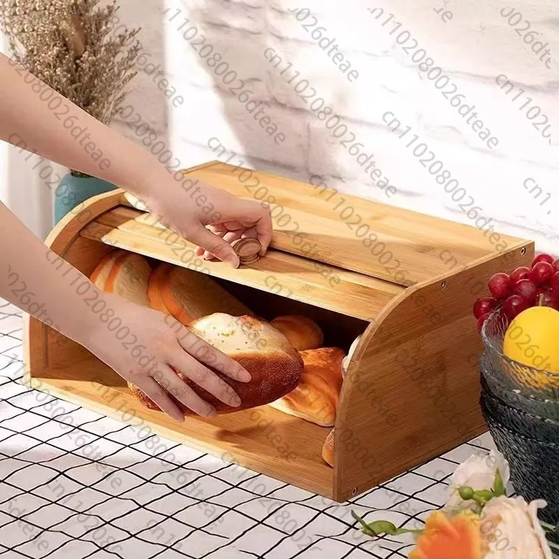 Natural Bamboo Bread Box Roll Top Countertop Food Storage Organizer For Bread Snacks Pastry Dry Food Kitchen Pantry Cabinet