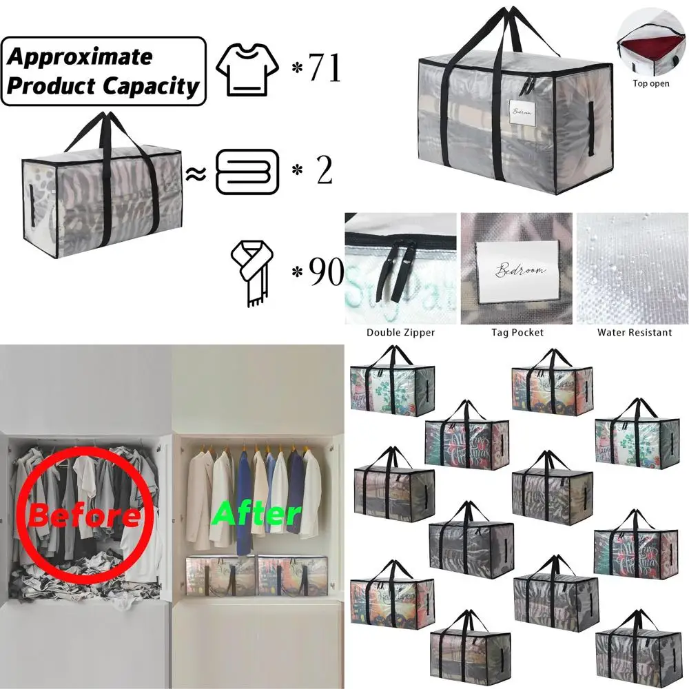 

Штабелируемые прозрачные пластиковые контейнеры для хранения на 93 л, сверхпрочные сумки емкостью 24,5 галлона для перемещения, домашняя организация, 12 шт.