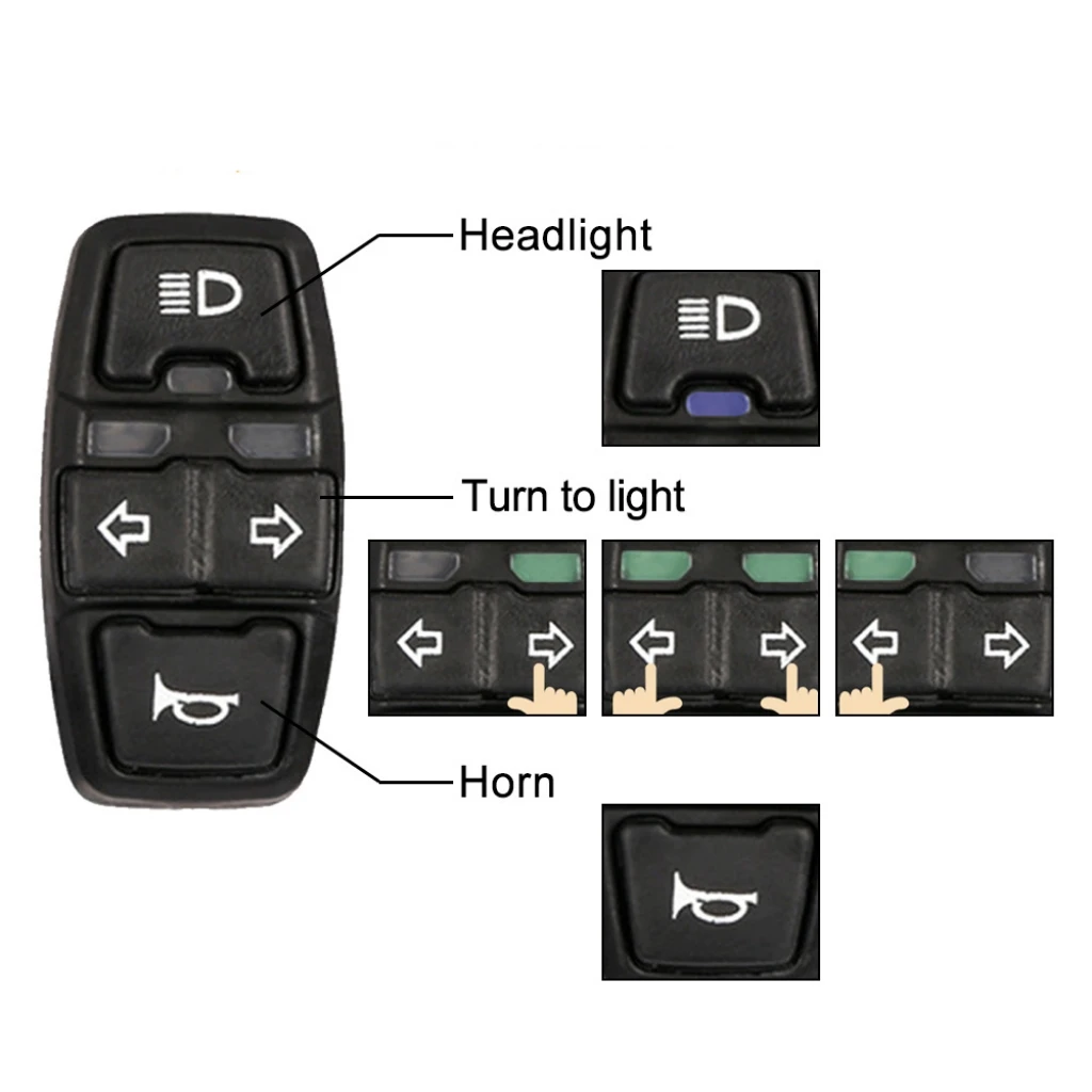 3-in-1 Electric Bike Switch: Headlight Turn Signal Horn Control 36V/48V ON/OFF Waterproof ON/OFF Control Switch for E-Bike