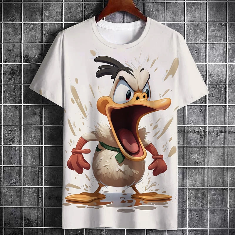 Hip Hop Cartoon Funny Duck Print Summer Men's T-Shirt Fashion Trend Personality Loose Plus Size Casual Short-Sleeved Clothing