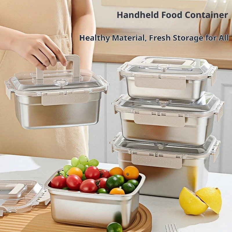 

Stainless Steel Sealed Freshness Refrigeration Storage with Lid Multi-Functional Large Capacity Handle Container