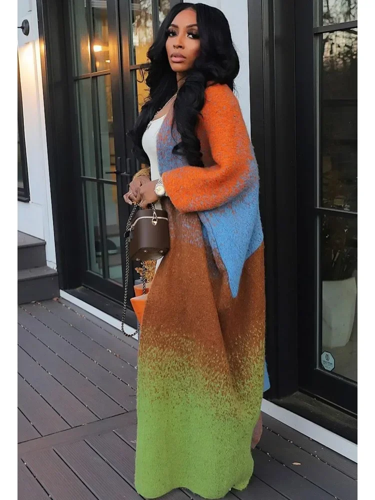 Winter Fashion Camouflage Printed Open Front Long Cardigan African Female Holiday Party Fall Full Length Kimonos Outlet Clothes