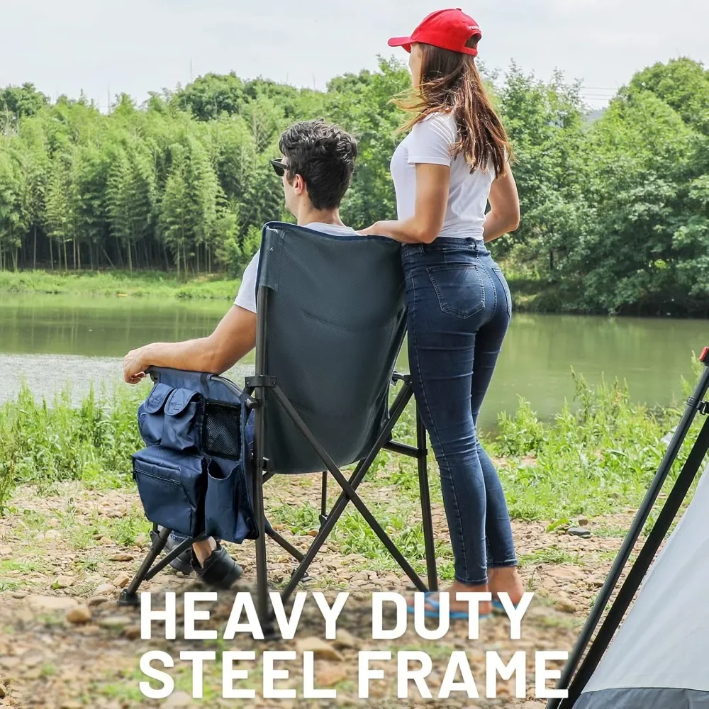 

Oversized Folding Camping Chair High Back Heavy Duty for Adults Support Up to 500lbs With Cup Holder Side Pocket Cooler Bag Camp