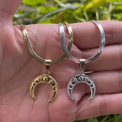 Stainless Steel Moon Choker Moon Phase Necklace Fashion Women Witch Crescent Moon Jewelry Gift Celestial Moonology Blade Chain