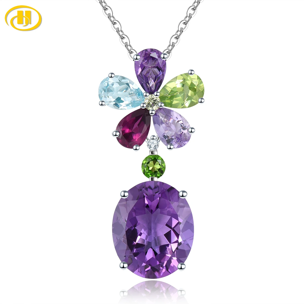 

Natural Amethyst Sterling Silver Pendants 5.6 Carats Genuine Multicolor Gemstone Women Romantic S925 Fine Jewelrys Gifts