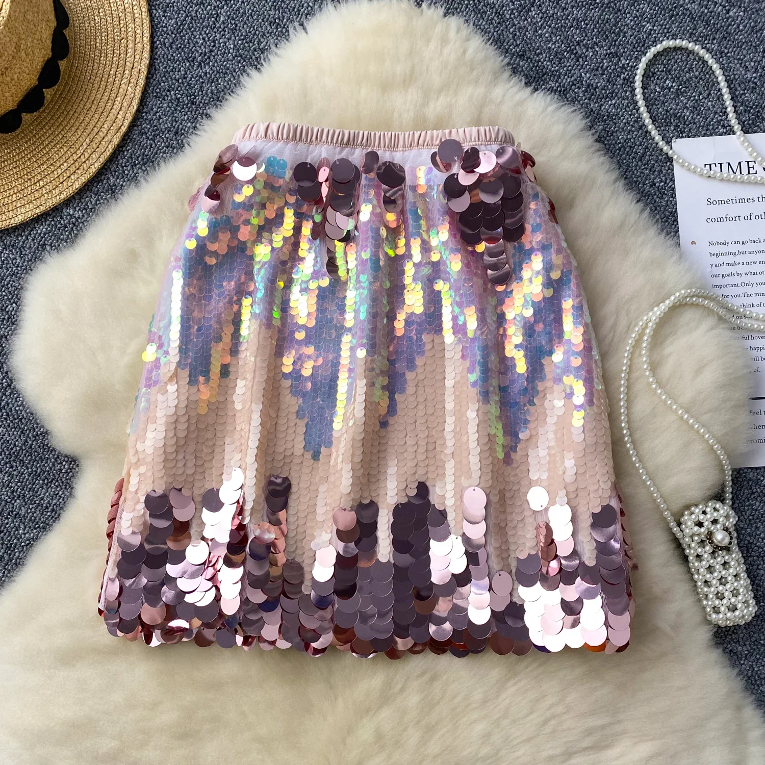 Women Chic Sexy Skirt color Sequin High Waist Korean Fashion Vintage  Pencil Skirt  Summer Clothing Short Skirts