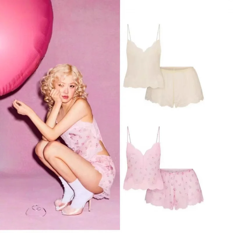 

Vntine's Day Romance Lace C ort Set Silk Lace Strap Home Clothes Set Women's Slim Fit Vest Strap Faionable Home Wear