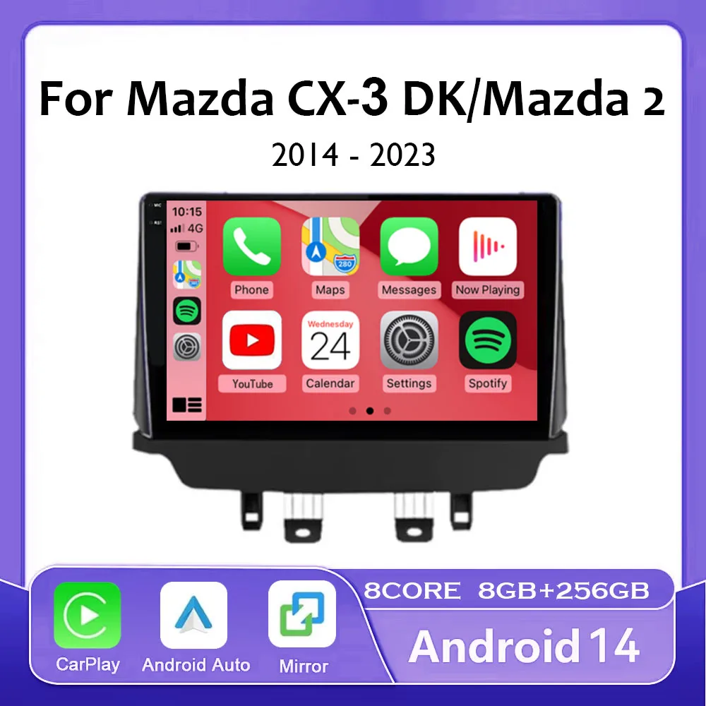 Android 14 Carplay Auto For Mazda CX-3 DK Mazda 2 DJ 2014 - 2023 Car Radio Multimedia Video Player Navigation GPS No 2Din 2 Din