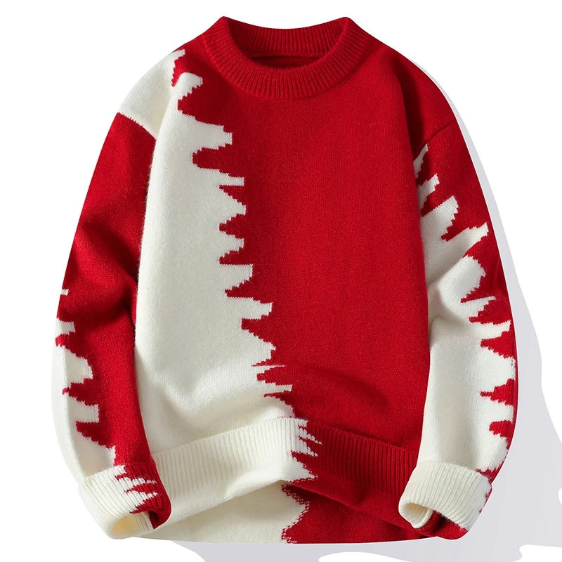 Trendy Autumn Block Color Sweater New Winter Knitted Sweater Patchwork Knitted Top Casual Knitwear Warm Loose Pullovers Knitwear