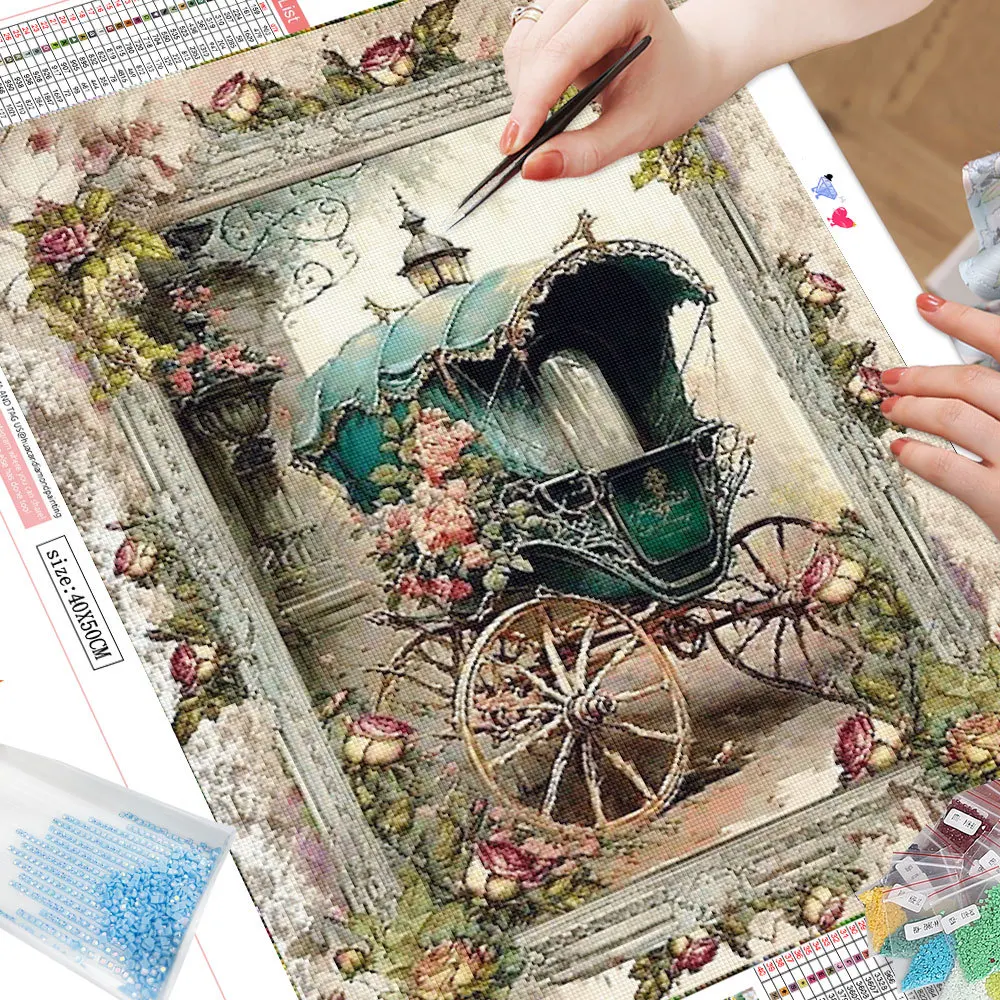 HUACAN Diamond Painting New Collection 2023 Carriage Full Round/Square Mosaic Flower 5D DIY Bedroom Decoration