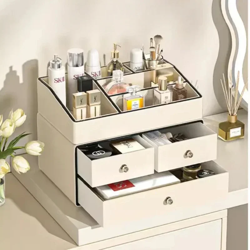 DustProof Cosmetics Box, Large Capacity Drawer Style, Makeup Brush Organizer, Skincare Storage Shelf, Elegant Vanity Display