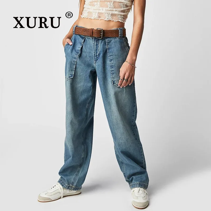 

XURU — новые модные женские облегающие джинсы, одежда Y2k, белые мужские брюки, голубые и черные длинные джинсы