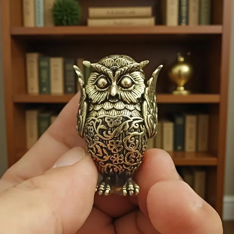 1Pc Bookshelf Decoration Vintage Brass Owl Statue Ear Covering Animal Sculpture Desktop Home Office Ornament Unique Gift