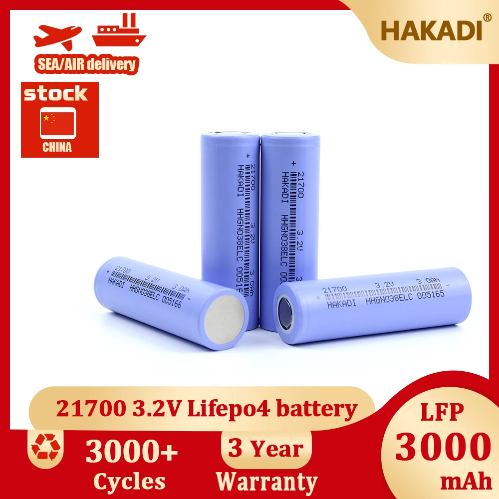 HAKADI 21700 Lifepo4 3.2V 3000mAh Rechargeable Batteries 4-20PCS For Solar Street Light Boat DIY 12V 24V 36V Power Bank