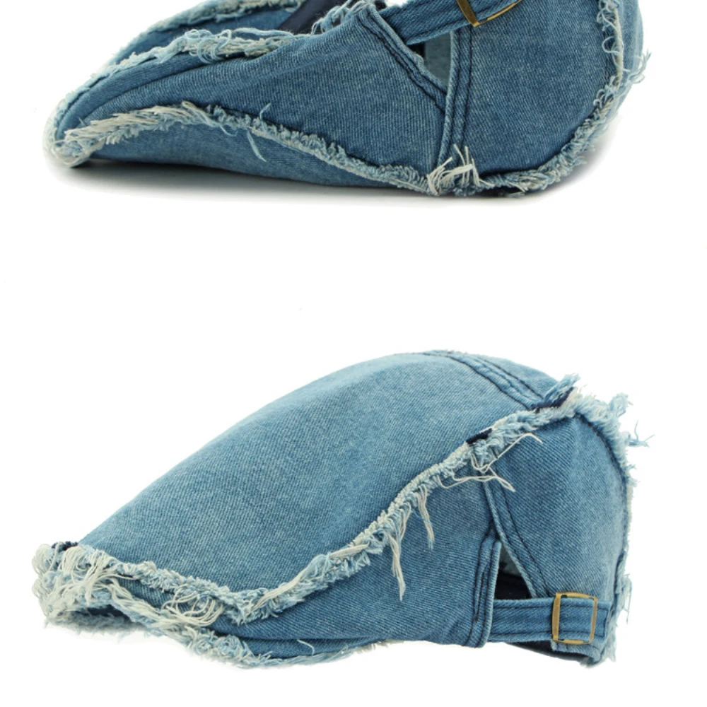 HT4792 Baskenmützen für Herren und Damen, Vintage Künstler-Mütze, Verstellbare Baumwoll-Ivy-Caps, Shabby Denim Baskenmütze – Detail 15