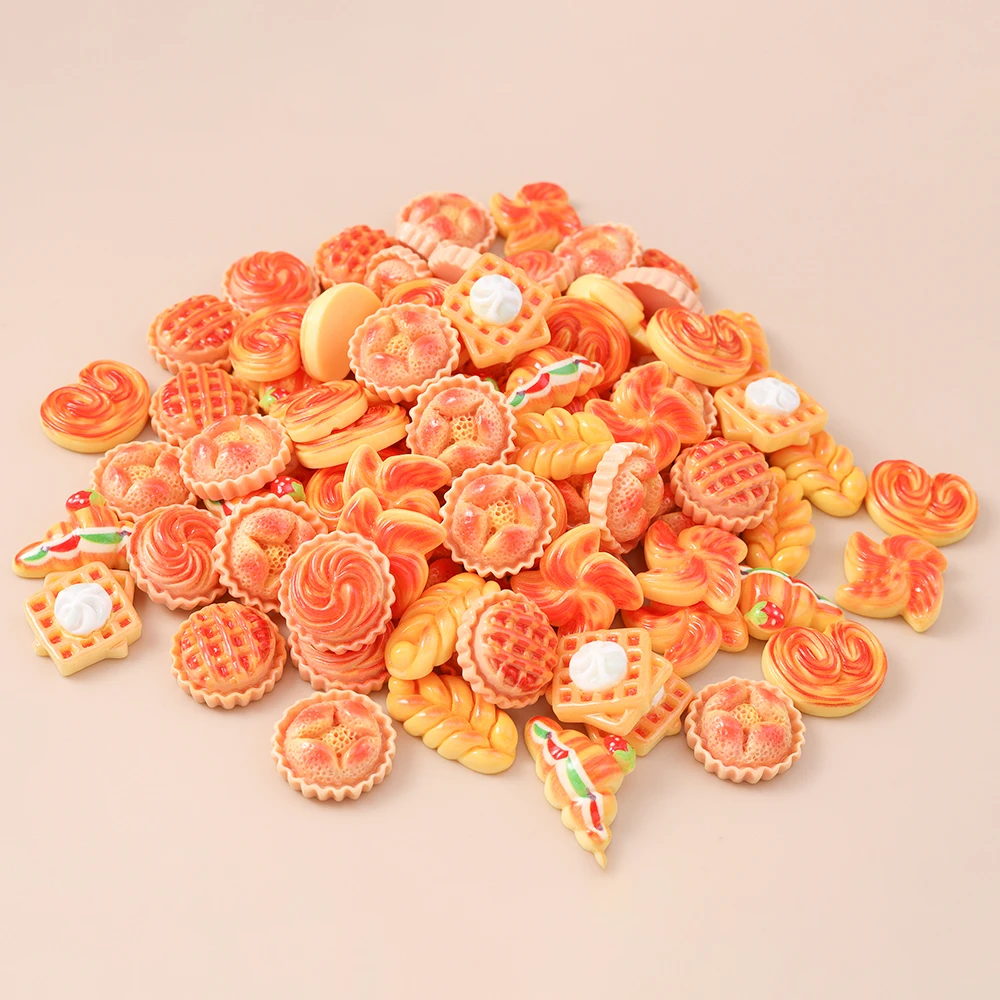 Leslie 15 Stück Harz süßes Brot Waffelkuchen Kuchen Charms flache Rückseite Cabochon für DIY Stirnband Haarnadel Nail Art handgemachtes Handwerk – Detail 5