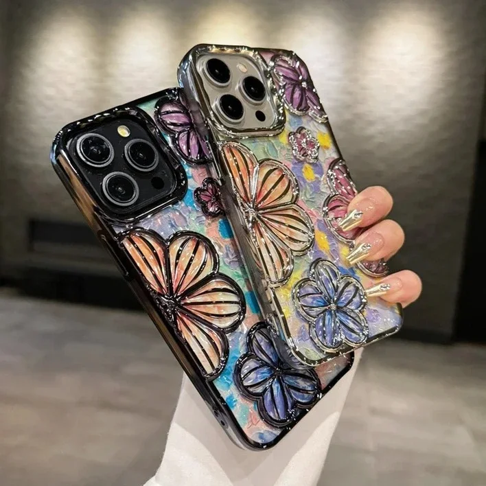 حافظة ملونة بطلاء زهور لهاتف آيفون ، الموضة ، 3D ، الوفير الناعم ، للصدمات ، على 16 برو ماكس ، 15 ، 14 ، 13 ، 12 ، 11 برو ماكس ، بلس #2