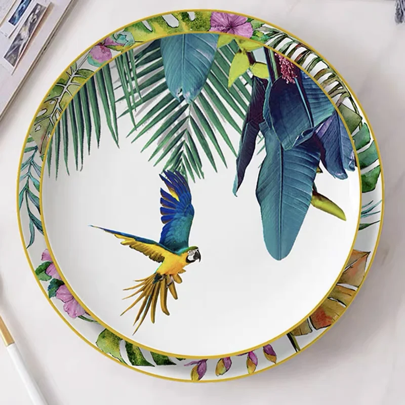 Parrot  Flower Soup Bowl, Ceramic Plate, Hawaii Tropical Style Tray, Summer Birthday Party Tableware, Niche Unique Fish Tray