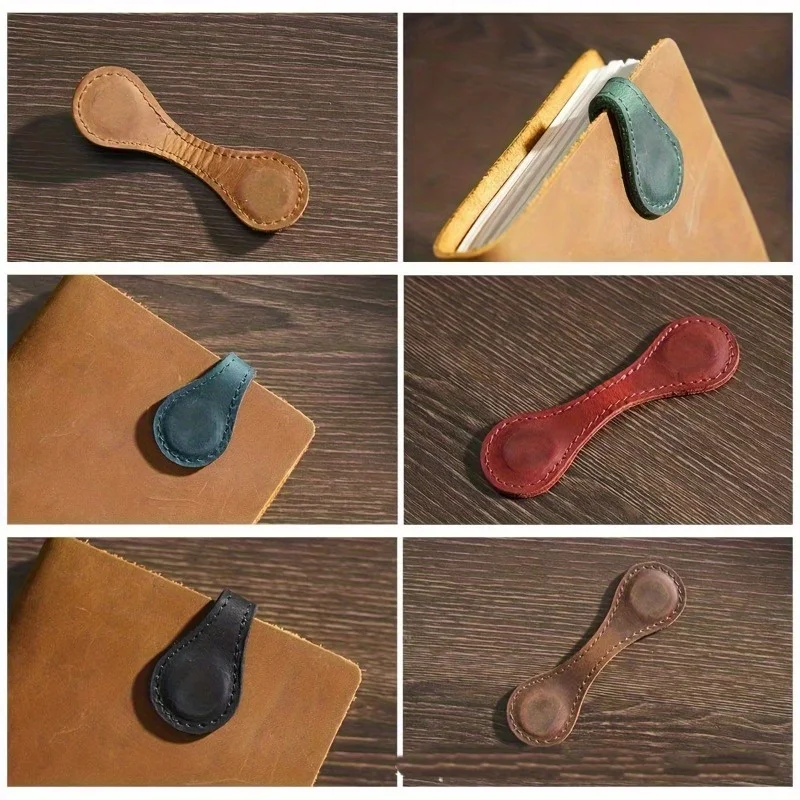 1pc Retro Bookmark Magnetic Book Clip Decoration Leather Bookmark Double-sided Hand Account Clip