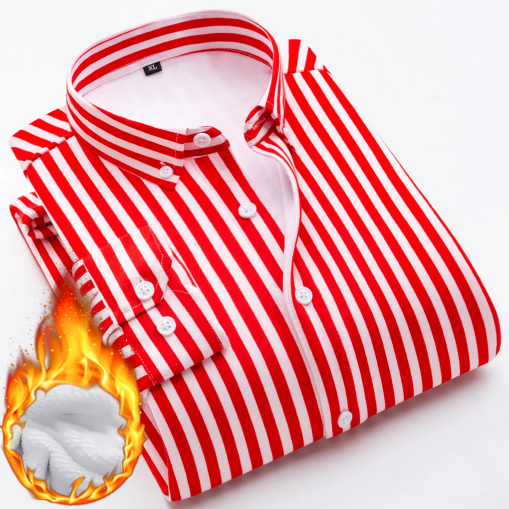 Red Wide Applicable Occasions Men Autumn Long Sleeve Formal Red Business Shirt Classic Striped Shirt