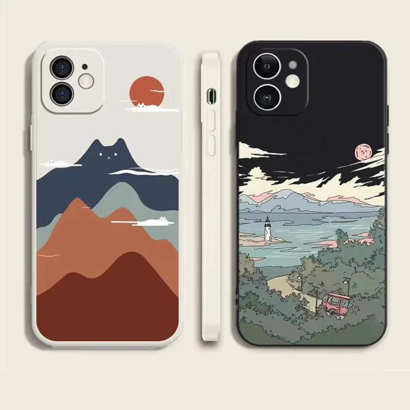 Anime Sunset Scenery LandscapeCase For Xiaomi Redmi Note 13 12 Pro Plus 12S 11 11S 10S 10 Redmi 12 12C 13C Soft Slicone Cover