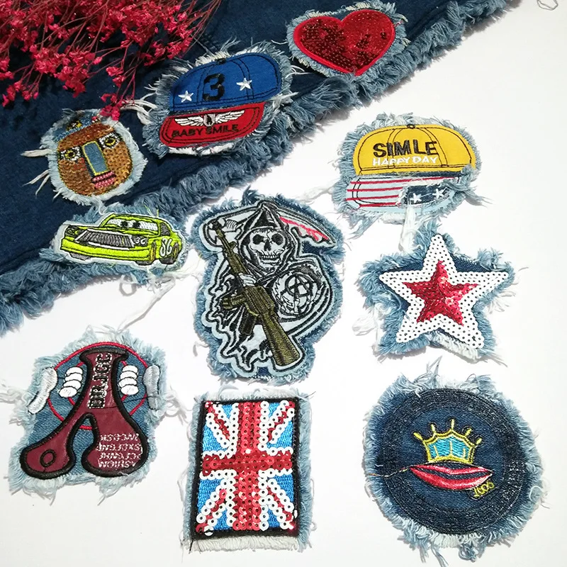 2024 Fashion Denim Punk Skull Anime Patch for Clothes Patches on Clothes Patches for Clothing Kids Sports Shoes Embroidery Patch