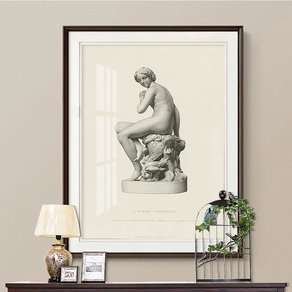 Nymph Sculpture Artwork Art Print Poster Female Statue Canvas Painting Woman Wall Picture Decor Gift