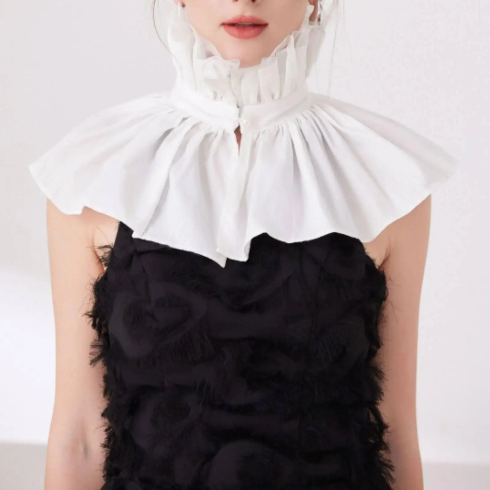 Vintage Lace Cape Collar for Women Detachable Shoulder Wrap over Top Dress Elegant White Chiffon