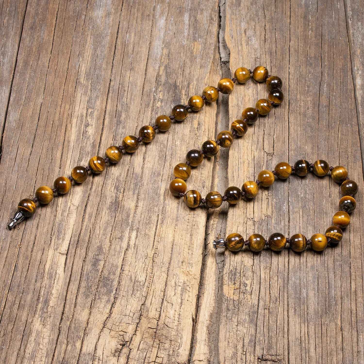 Natural 8mm Tiger Eye Stone Ball Beads Necklace For Women Handmade Knotted Men Classic Style Holiday Gifts Jewerly 18 Inch