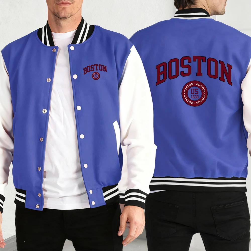

Boston Usa Letter Print Mens Street Fashion Jackets Soft Sport Clothes Vintage Oversize Baseball Jersey Basics Button Coat