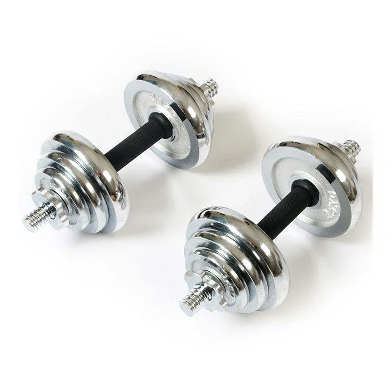 Factory Directly Sell Barbell and Dumbbell Set for 50kg Silver Chrome Barbell Dumbbell Set