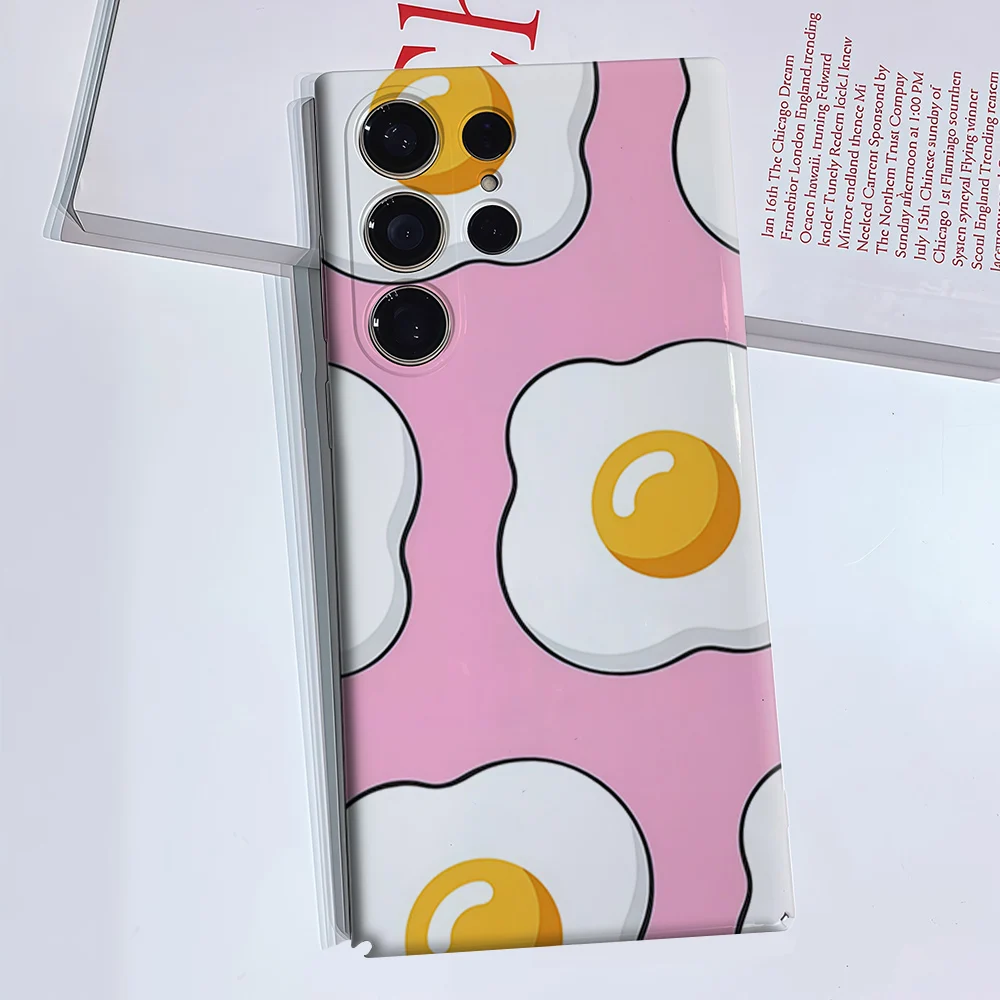 Cartoon Fried Egg Phone Case for Samsung Galaxy S26 S25 S24 S23 Ultra Plus Luxury Double-layer anti-fall Back Cover