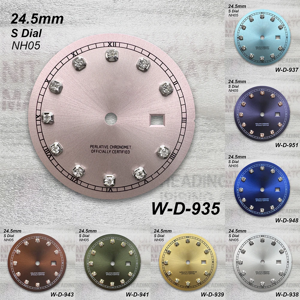 24.5mm Diamonds S Dial Fit NH05 Japanese Automatic Movement Sunray Lady's Dial For Date just Watch Modification Accessories
