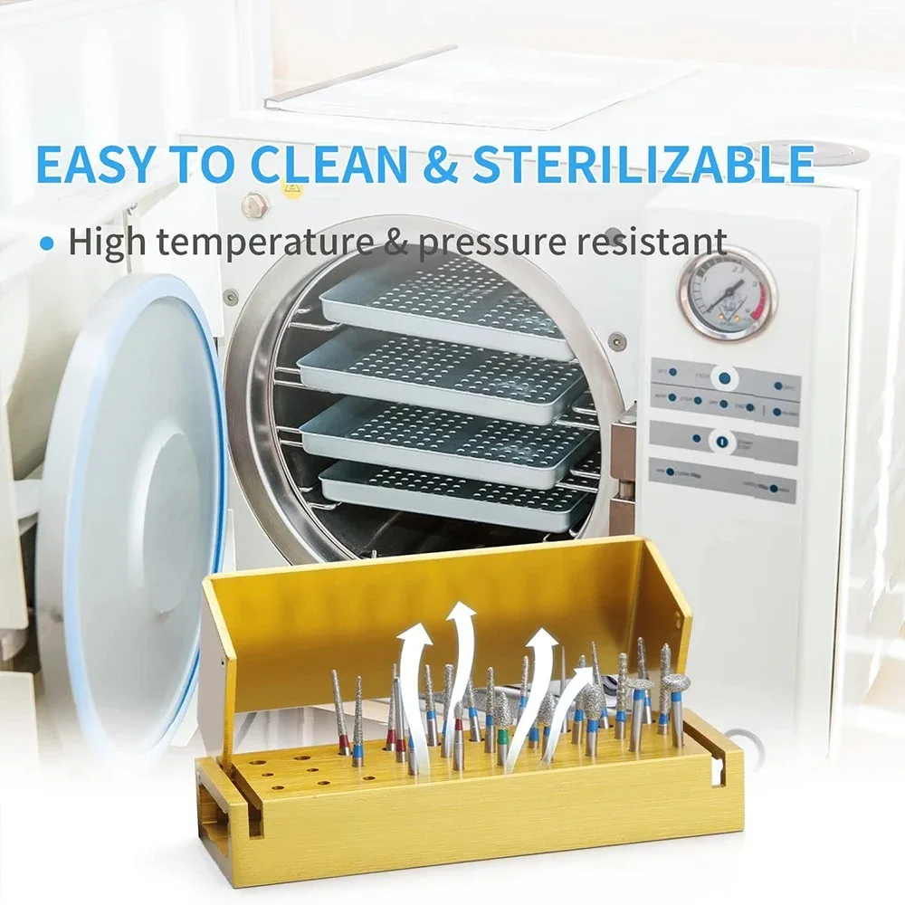 1 قطعة 30 ثقوب أزيز الأسنان الحفر تطهير كتلة FG بور التعقيم حامل الأوتوكلاف الألومنيوم مواد طب الأسنان أدوات