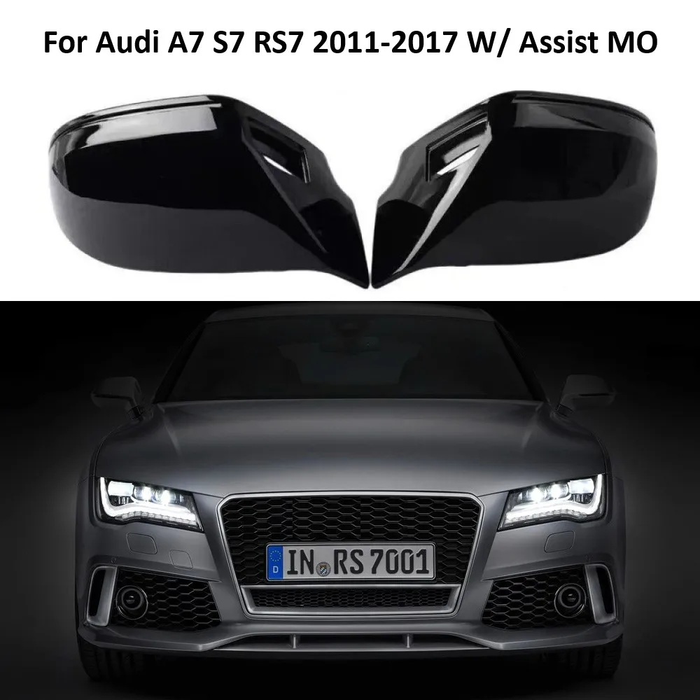 

ABS Gloss Black Replacement Side Rearview Mirror Covers Caps W/ Side Assist MO Mirror Case For Audi A7 S7 S Line RS7 2011-2017