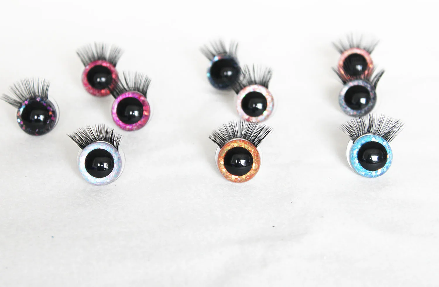 

20PCS 9mm 13mm 20mm 22mm round toy safety glitter eyes with black eyelash tray with handpress washer strange EYES -T10