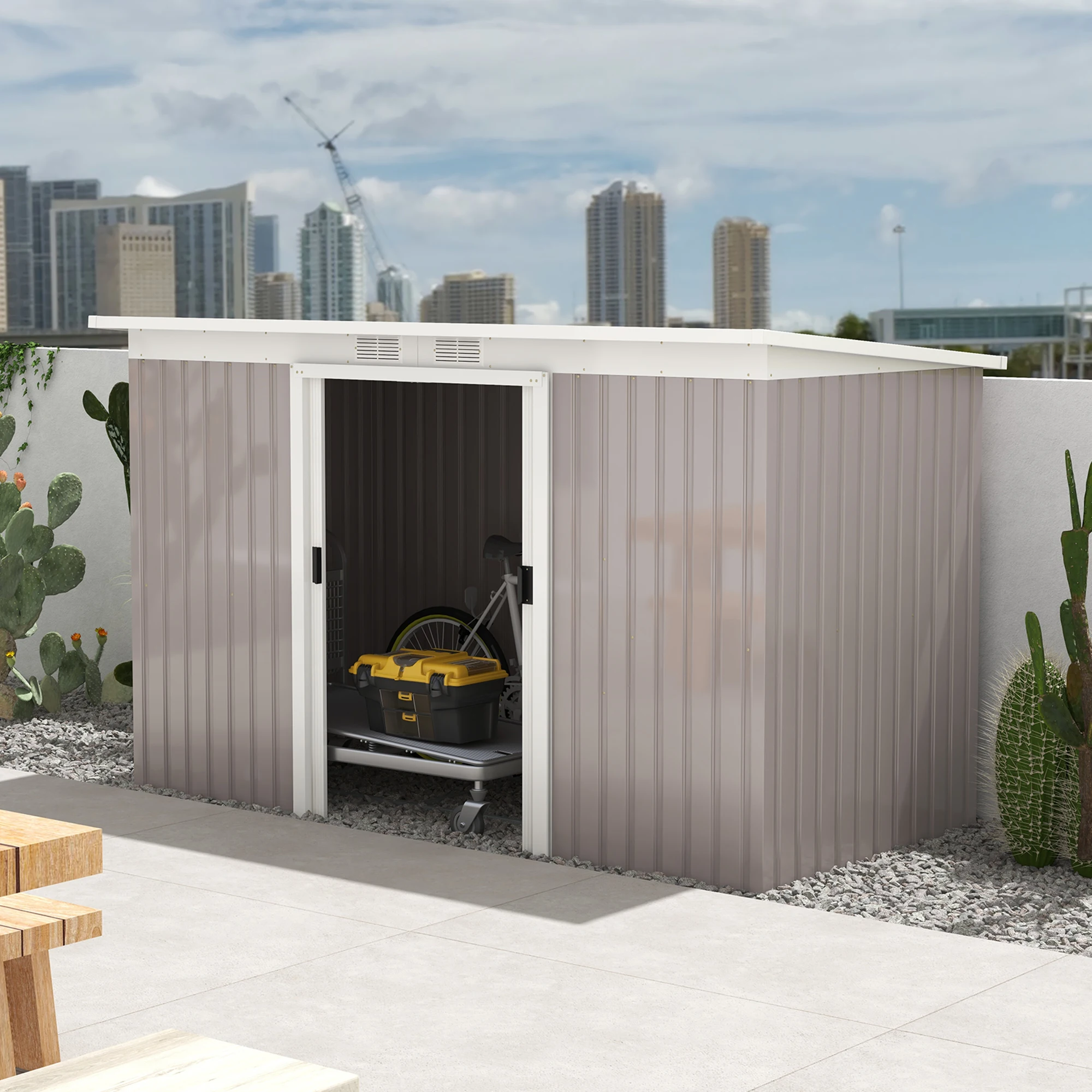 Outsunny Cobertizo de Jardín 280x130x172 cm Base de 3,2 m² con 2 Puertas Gris