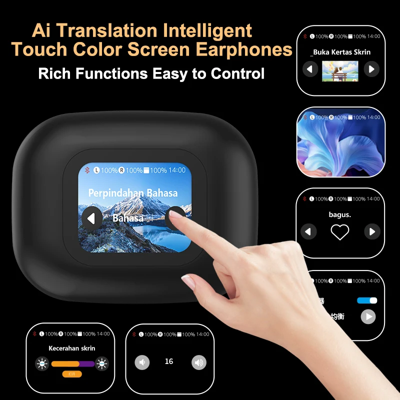 Ai Translation Touch Color Screen Ear-Hanging Earphones Bluetooth Noise Canceling Earbuds Ultra-Long Standby Magnetic Earpods