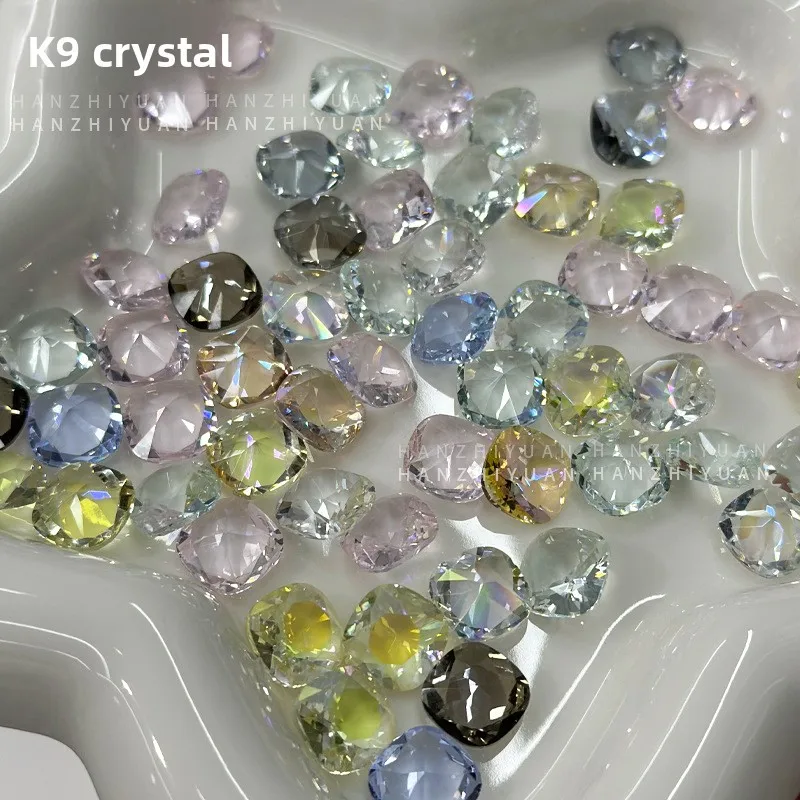 LYLE 10Pcs K9 Crystal Nail Rhinestone Stack Transparent Cushion Square 10mm Multi Faceted Super Sparkly Pointed Back White Decor