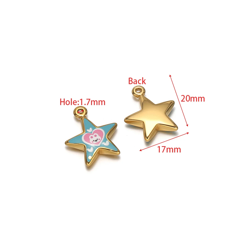 4 Stück Edelstahl Cartoon Emaille Stern Charms Ohrringe Anhänger für DIY Damen Schmuckherstellung Trendige Halsketten- und Armband-Accessoires – Detail 2