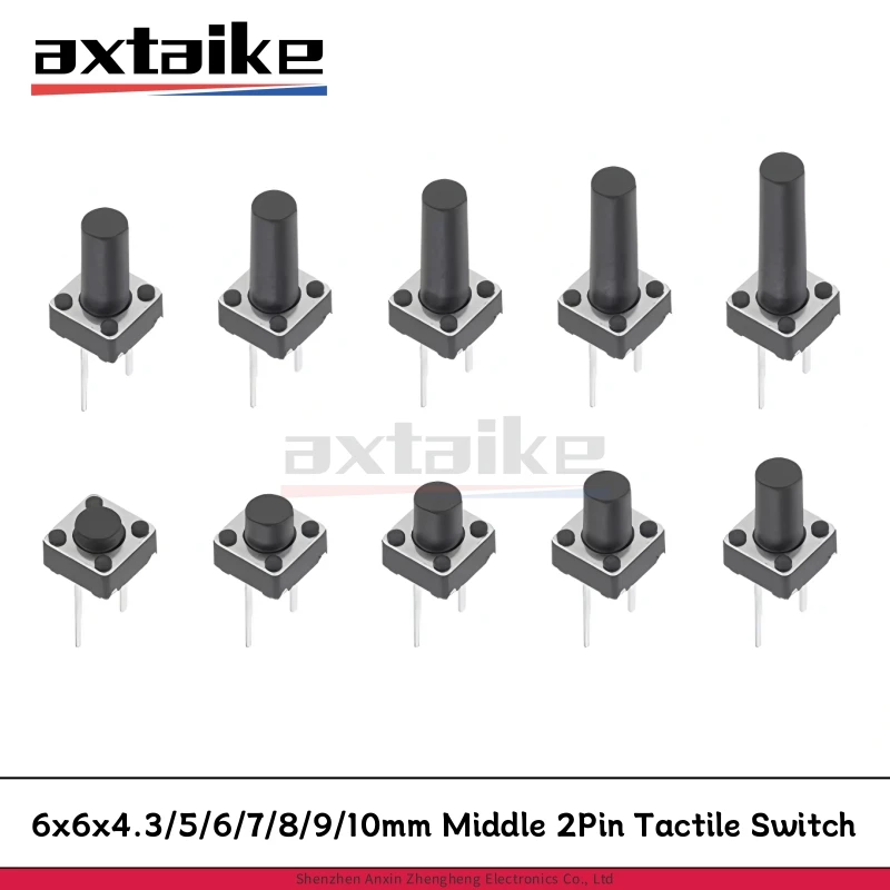 50PCS Middle 2Pin 6×6MM Tactile Switch 6*6*4.3/5/6/7/8/9/10mm Momentary Tactile Tact Push Button Mini Micro Switch DIP