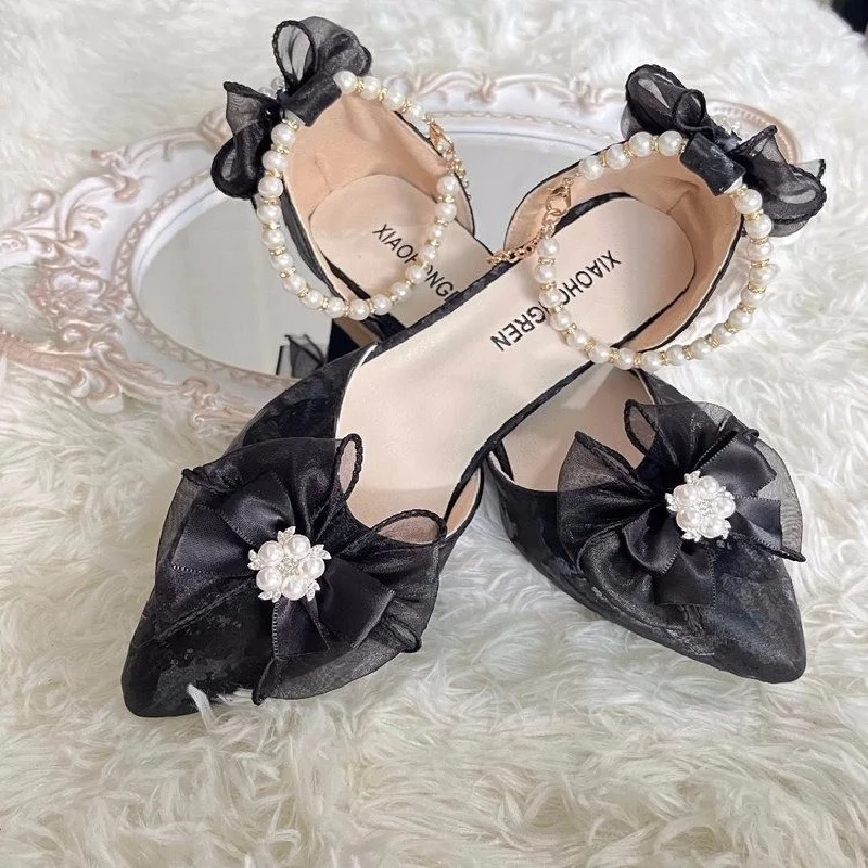 Flower Wedding Lolita Shoes Original Pointed Elegant Handmade Lo Shoes High Heels Lolita Sweet Adult Gift