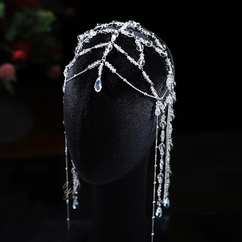 

Luxury Bridal Head Chain Crystal Tassel Frontal Headwear