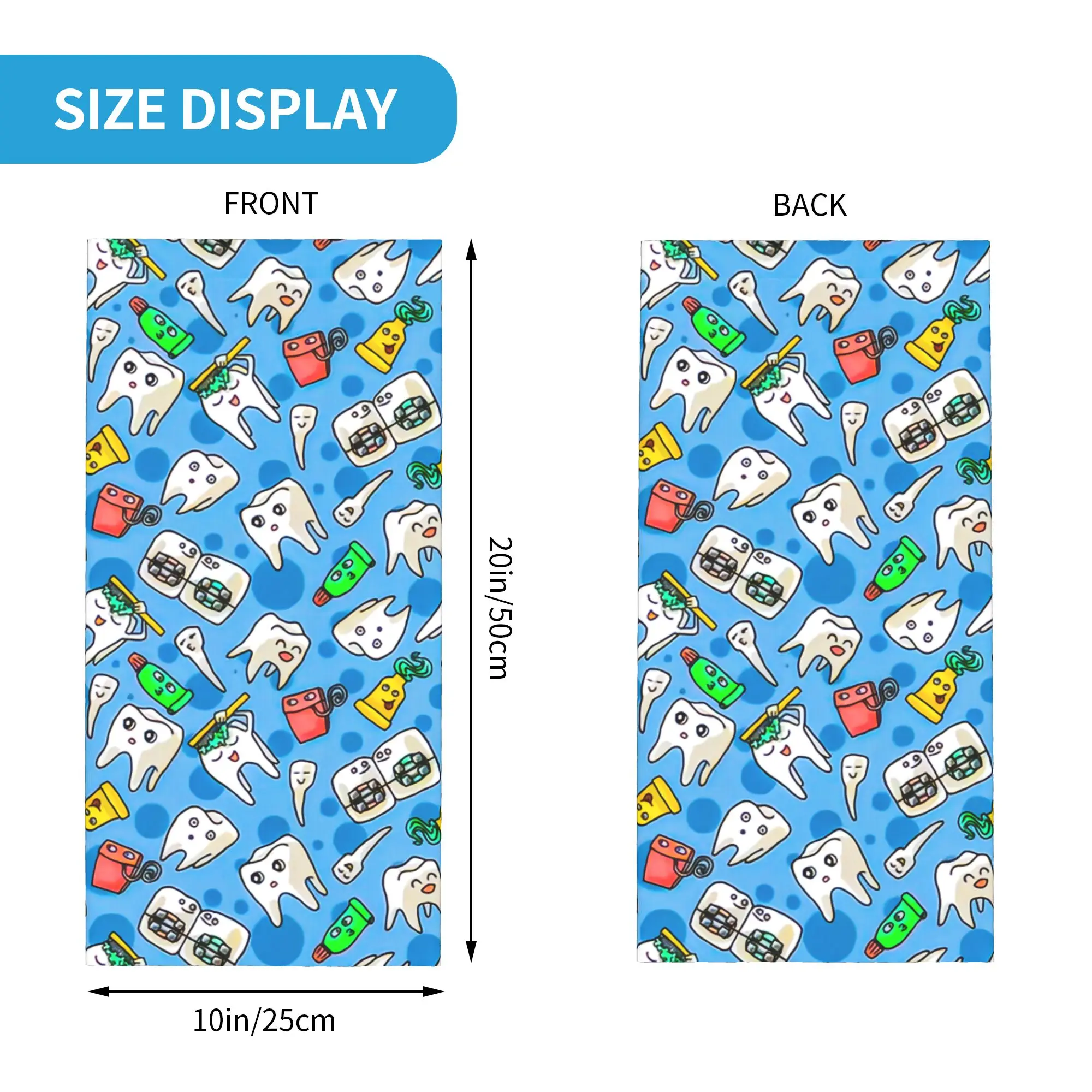 Funny Teeth Dentist Dental Tooth Bandana Neck Gaiter for Hiking Camping Men Women Wrap Scarf  Balaclava Warmer Face Scarf Cover