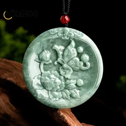 Authentic Natural A Goods Jadeite Butterfly Peony Open Rich Pendant Bean Green Ice Women's Jade Necklace Fashion Luxury Jewelry